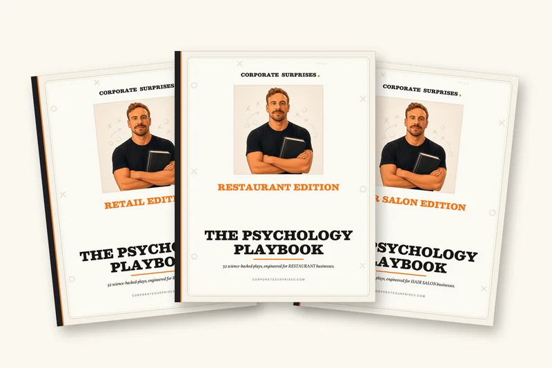Three of the 54 industry editions of The Psychology Playbook (Retail, Restaurant, Hair Salon) fanned out, cream covers with the author photo