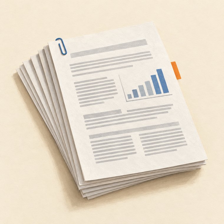 A stack of written pages with a chart